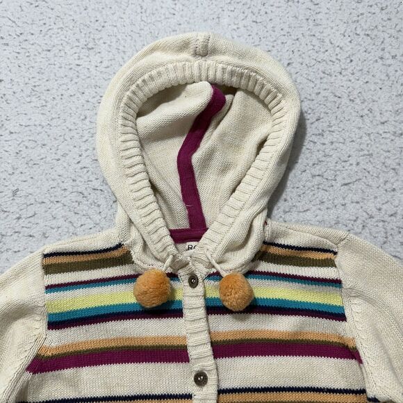 Roxy Girl 6X Button Down Hoodie Sweater Beige Striped Knit Boho Sweatshirt - Picture 2 of 16